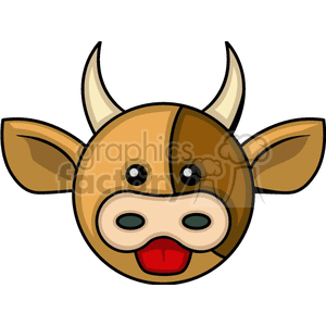 The clipart image features a cartoon depiction of a baby bull's face. The bull has two small horns, large expressive eyes, and a snout with a visible tongue sticking out slightly.