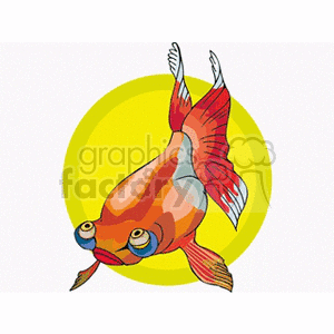 The image is a clipart illustration of a colorful tropical fish with prominent red fins and an orange body, set against a simple yellow circle background, giving the impression of a stylized sun or highlight.