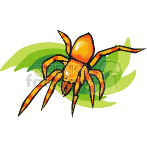 Cartoon Spider on Green Leaves