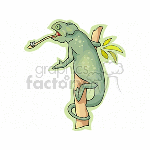 Cartoon Chameleon Illustration with Extended Tongue