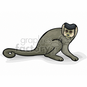 A cartoon-style clipart image of a small monkey with a long tail and a distinct facial expression. The monkey appears to be grey in color.