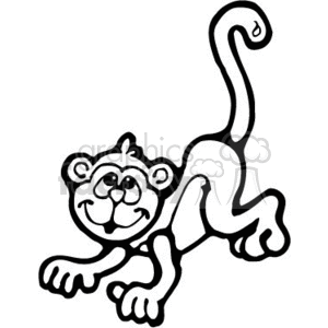Black and white outline  of a monkey posing