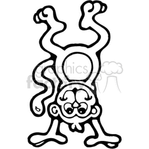 The clipart image depicts a comical or silly monkey standing upside down on its hands. The monkey has a playful expression, with its feet up in the air and its tail curled in an exaggerated manner. The simple line drawing captures a sense of fun and mischief often associated with monkeys.