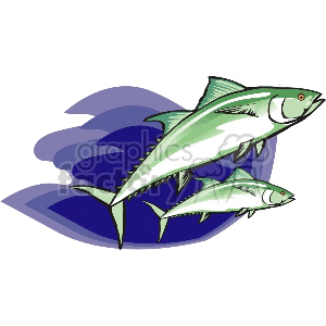 Illustration of two tuna swimming against a blue background.