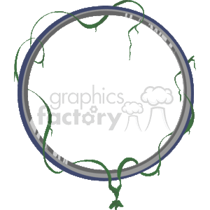 This is a circular clipart frame or border that features a design with intertwined vines. The vines are depicted in a green color, and they wrap around the frame, creating a decorative effect that could be used for various graphic design applications such as invitations, certificates, or decorative elements in print or web design. The center of the image is empty, allowing for text or another image to be placed inside the frame.