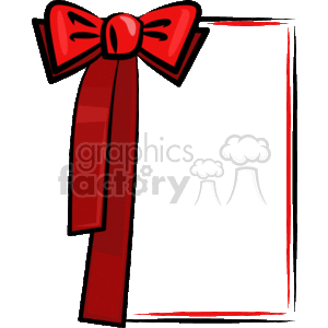 This is a clipart image featuring a decorative red border or frame with a stylized red ribbon bow positioned at the top left corner. The ribbon includes a central knot with two loops and two trailing ends, one of which extends down the left side of the frame. The image is designed to provide an ornamental edge to a page or an area where text or other elements might be added, often used for invitations, certificates, or greeting cards.