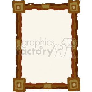   The image is a clipart of a decorative frame. The frame has a rustic or wooden appearance with small square embellishments at each corner and at regular intervals along its length. The main color scheme appears to be variants of brown, giving it an earthy look, as if the frame is made from wooden branches or logs. The center of the frame is empty, indicating it
