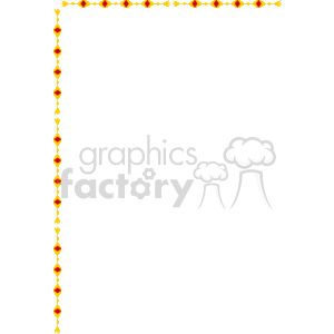 This image is a decorative clipart frame or border. The design includes a series of interconnected diamonds with alternating colors of yellow and orange. There are also arrowhead-like motifs pointing towards each diamond from the connecting lines. The frame consists of a horizontal border at the top and a vertical border running down the left side, both featuring the same pattern. The rest of the image is a solid white background. This type of frame could be used for embellishing a page, creating a certificate, or as a decorative element in various design projects.