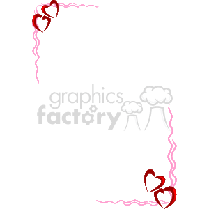   This is a decorative frame featuring shiny red hearts. The hearts are positioned at the corners and the sides of the frame, with ribbon-like lines connecting them. It