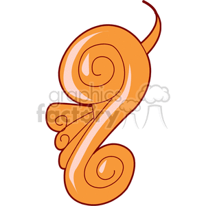 An orange ornamental swirl clipart image with smooth curves and a glossy finish.