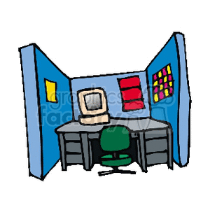 Office Cubicle with Computer and Chair