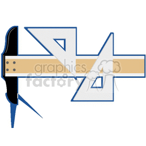 A stylized hammer and ruler intertwined, forming geometric shapes in blue, black, and beige.