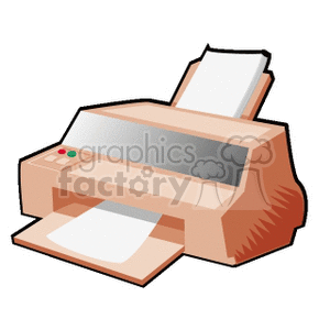 Clipart image of a printer with paper being printed.