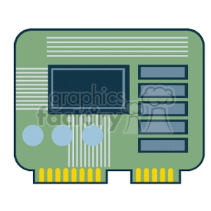 Illustration of a circuit board with details including slots, lines, and connectors.