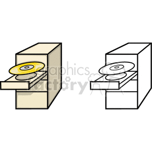 Clipart image of a computer disk drive with a CD in two versions: colored and outline.