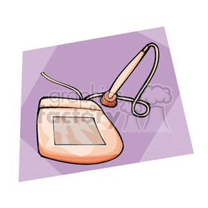 Clipart image of a digital drawing tablet with a stylus pen, depicted on a purple background.