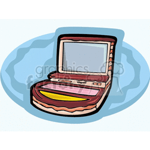 Clipart image of a cartoon-style hamburger designed like a laptop computer with a bun, lettuce, and patty.