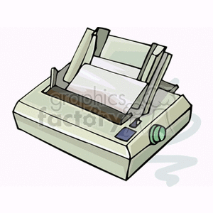 Clipart image of a vintage dot matrix printer with paper loaded.