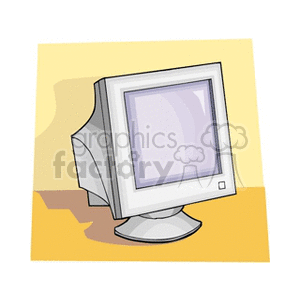 Clipart image of an old-style CRT computer monitor on a stand, with a beige background.