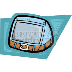 Clipart of a retro computer monitor in a cartoon style with a blue background.