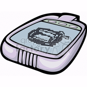 A clipart image of a retro handheld gaming device with a pixelated screen displaying a game graphic.