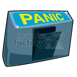 Clipart image of a panic button with the word 'PANIC' in yellow text on a blue background.