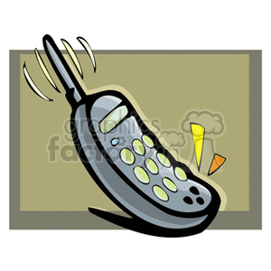 Clipart illustration of an old-fashioned mobile phone vibrating with sound marks.