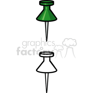 Clipart image featuring two push pins, one colored green and the other an outline.