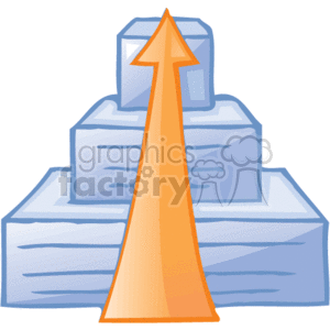 The clipart image shows a stylized representation of a bar graph with an upward-trending arrow signifying growth or an increase. The bars are illustrated in shades of blue, and the orange arrow starts at the base and points upwards, suggesting positive performance, increased profits, or growth in a business context. The image is symbolic of success, improvement, or upward progression in a financial or business setting.