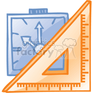 The clipart image features a set square, which is a tool commonly used in drafting and design to ensure precise angles and lines. It is placed in front of a clock, indicating planning or time tracking. 