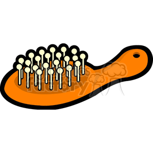 Clipart image of an orange hairbrush with rounded bristles.