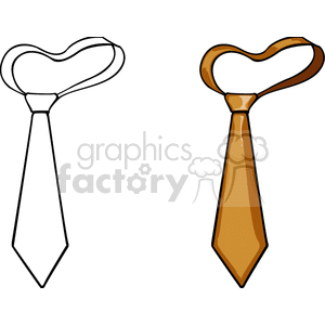 This clipart image features two ties: one is a simple black and white line drawing of a tie, and the other is a colored version in shades of brown.