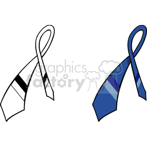 Clipart image featuring two ribbon-shaped ties. One is a black-and-white outline, while the other is colored with different shades of blue.