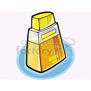 Clipart image of a yellow bottle, possibly representing a container for a perfume or cologne , placed on a blue circular background.