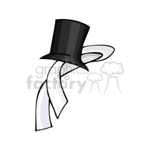 Elegant Black Top Hat with Flowing White Scarf