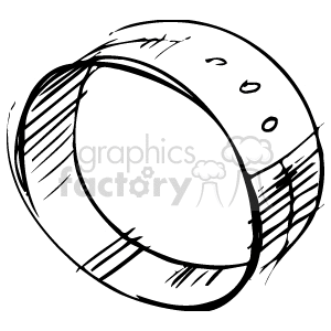 A black and white hand-drawn clipart image of a ring. The design is simple and sketchy, portraying a thick band with a few holes on one side, suggesting an adjustable feature.