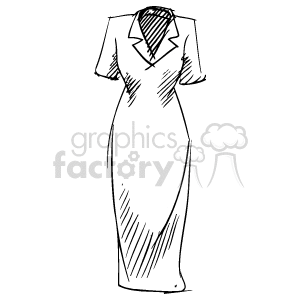 Clipart image of a dress sketch showing a full-length dress with short sleeves and a collar.