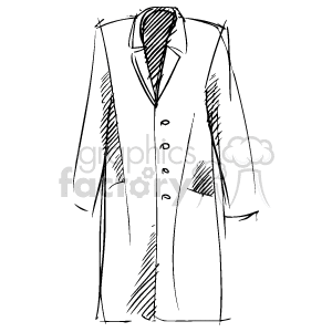 A black and white sketch of a long overcoat with buttons and a pocket.
