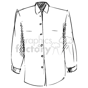 A black and white sketch of a long-sleeve button-up coat, featuring a collar and buttons down the front.