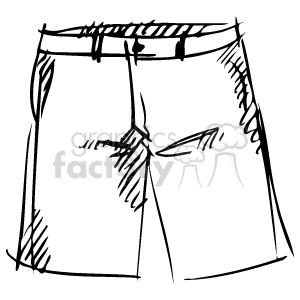 A black and white clipart image of a pair of shorts. The image is a simple, hand-drawn style illustration with minimal details.
