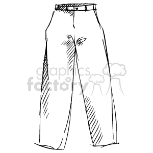 A black and white clipart image of a pair of pants. The artwork is hand-drawn with sketch-like lines, capturing the design and folds of the clothing.