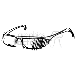 A black and white sketch of modern sunglasses. The design is minimalist and artistic, showing the outline and essential features of the sunglasses.