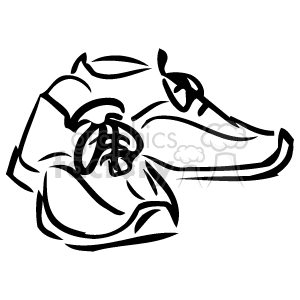 A clipart illustration of a pair of sports shoes in black and white.