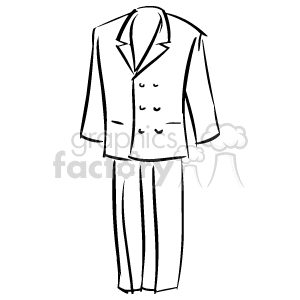 A black and white clipart image of a formal business suit, including a double-breasted blazer and matching trousers.