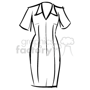 A black and white clipart image of a women's dress with short sleeves and a collar.