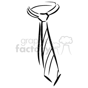 A simple black-and-white clipart image of a striped necktie, in sketch form 