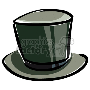 A clipart image of a green top hat with black accents and a reflective shine.