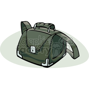 Clipart image of a green school bag with a strap and handle.