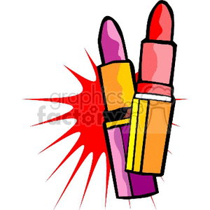 Clipart image of two colorful lipstick tubes with a vibrant red burst background.