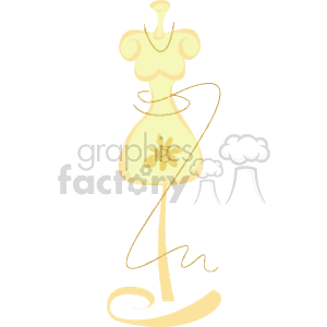 The clipart image depicts a stylized mannequin displaying a simplistic representation of a dress. The dress appears to be in a light color, perhaps beige or cream, and features a flower design near the waist area. The mannequin has a pronounced bust and an hourglass shape. The entire illustration has an artistic, elegant line art style with flowing lines suggesting the outline of the dress and the stand.